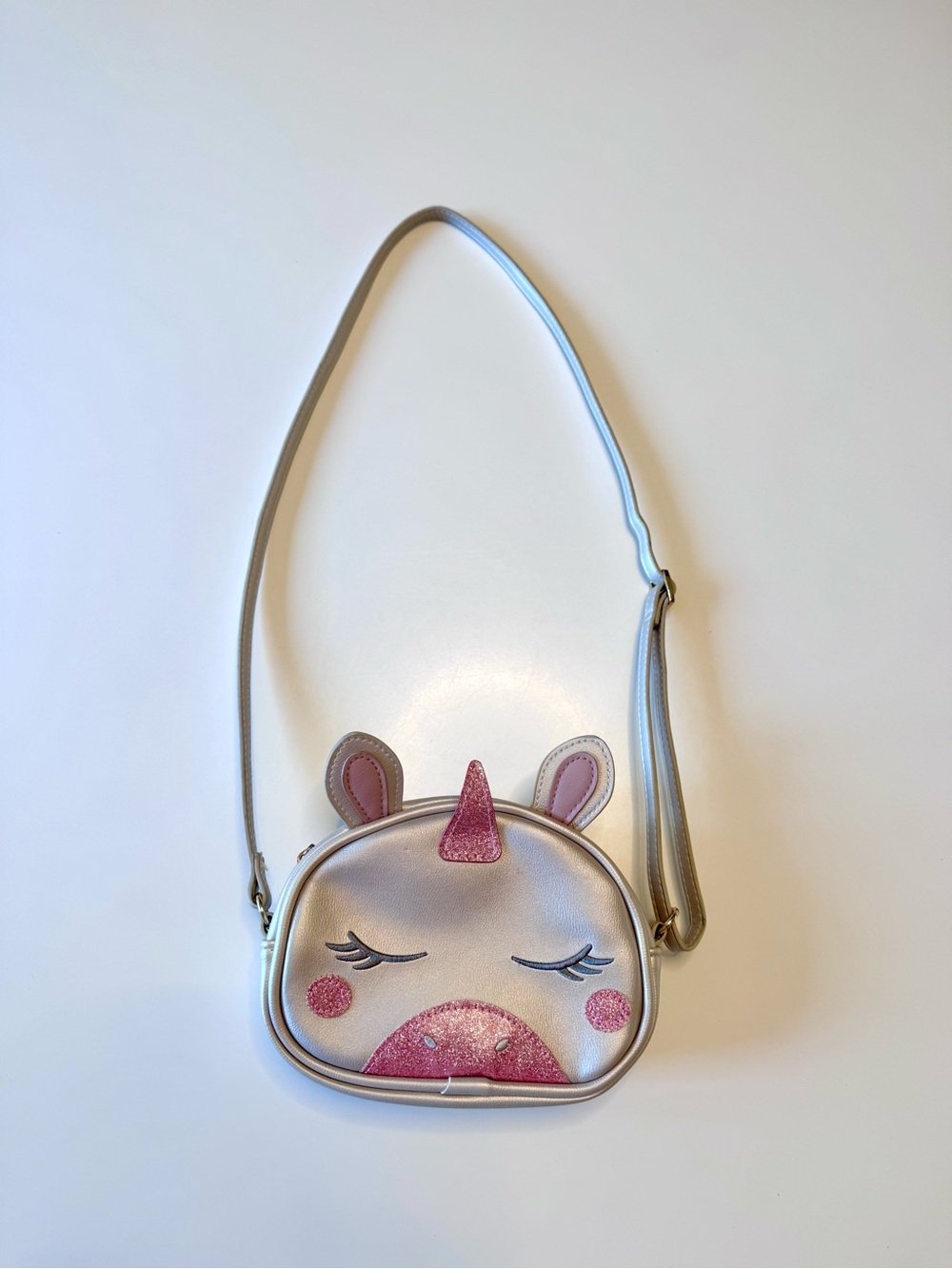 Stephen Joseph Kids Unicorn Crossbody Bag in Shimmery Light Beige and Pink